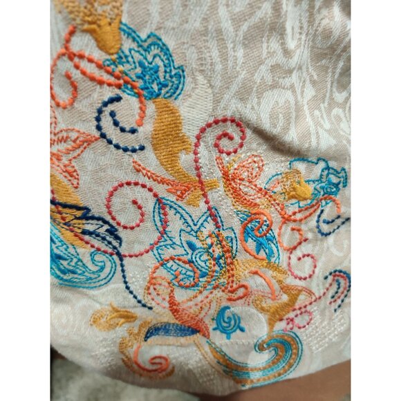 Coldwater Creek 10 Womens Linen Blend Embroidered Boho Chic Artsy Jacket Beige - Picture 9 of 14